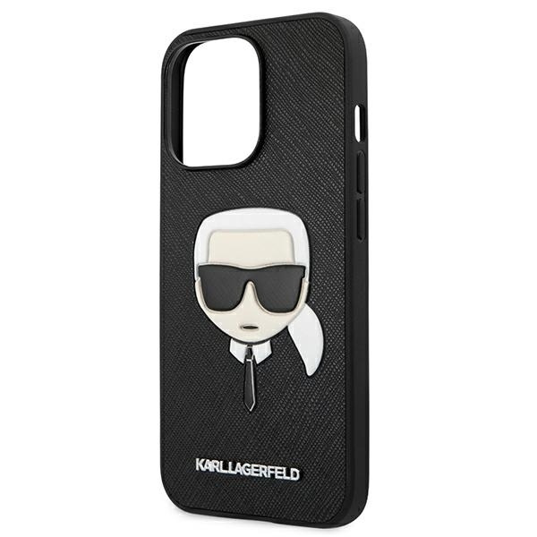 Puzdro KARL LAGERFELD Apple iPhone 13 Pro Saffiano Ikonik Karl`s Head Black Hardcase